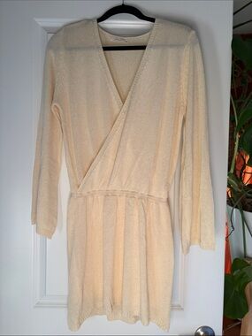 12th Tribe Cream Wrap-Front Long Sleeve Dress